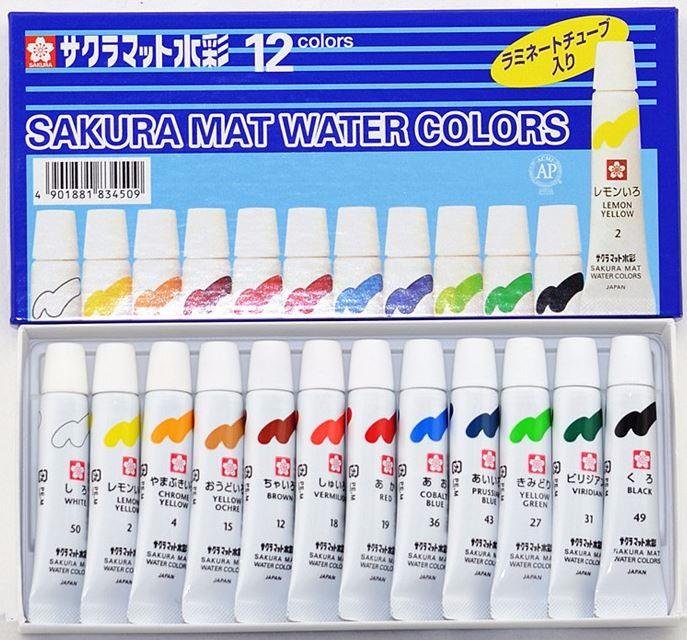 Màu nước Sakura MAT WATER COLORS 5ML, bộ 12 màu EMW12